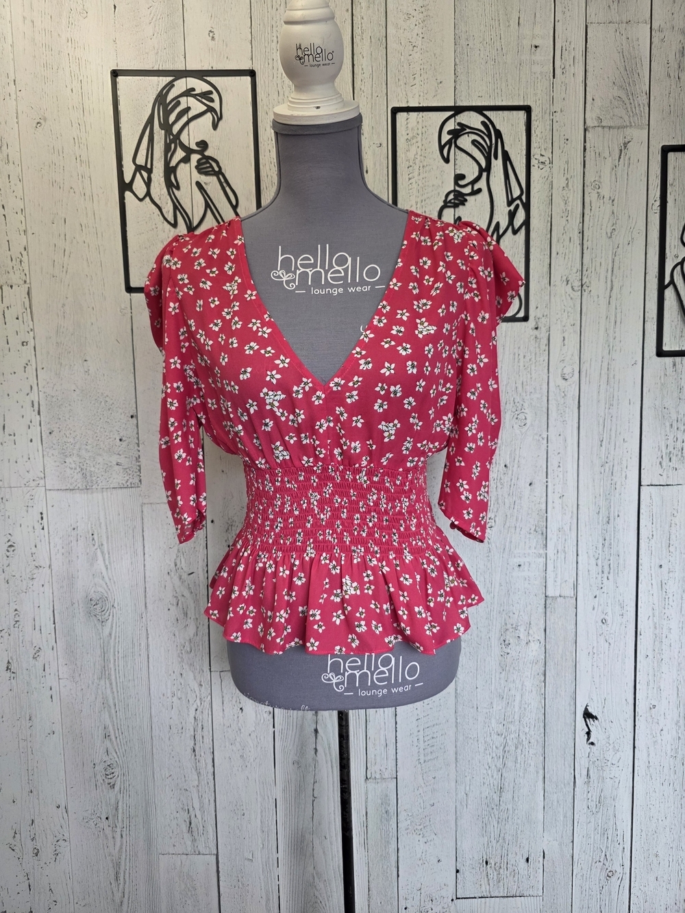BB Dakota by Steve Madden Floral Smocked Peplum Blouse Pink Size S Going Out